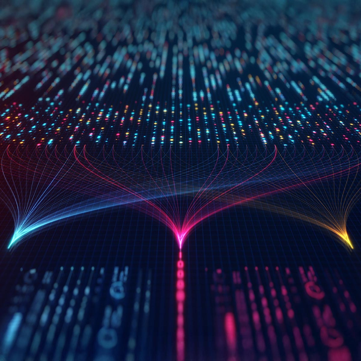 abstrakt dargestellter Datenfluss in unterschiedlichen Farben