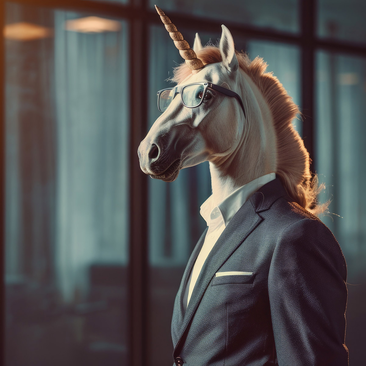 Einhorn im Business-Outfit, ki-generiert