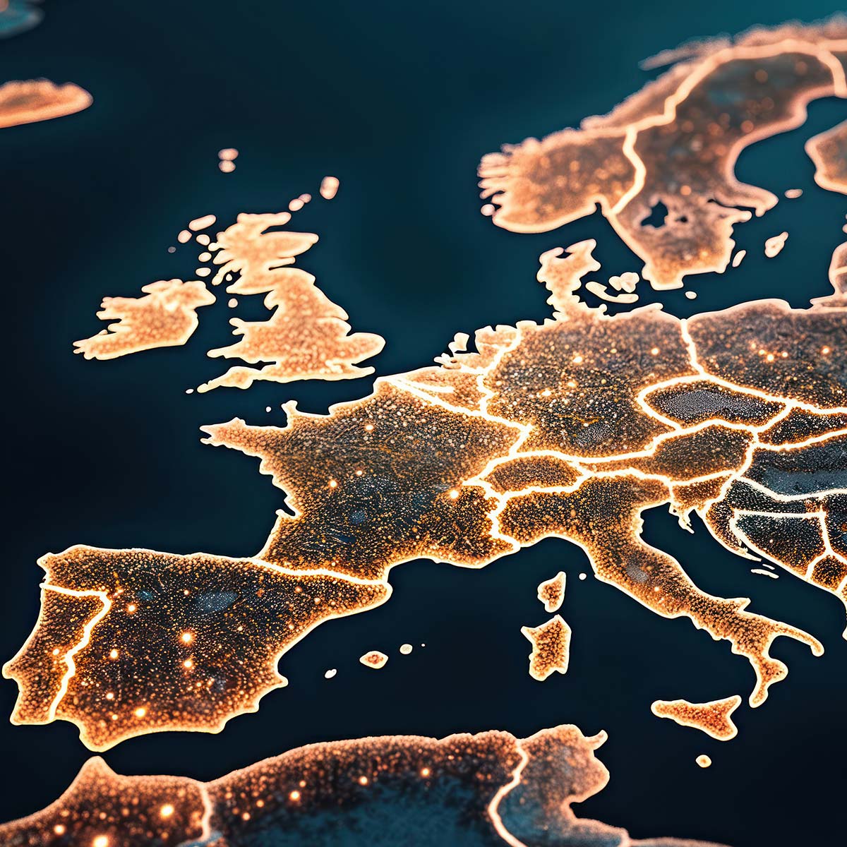 Landkarte Europas bei Nacht, ki-generiert