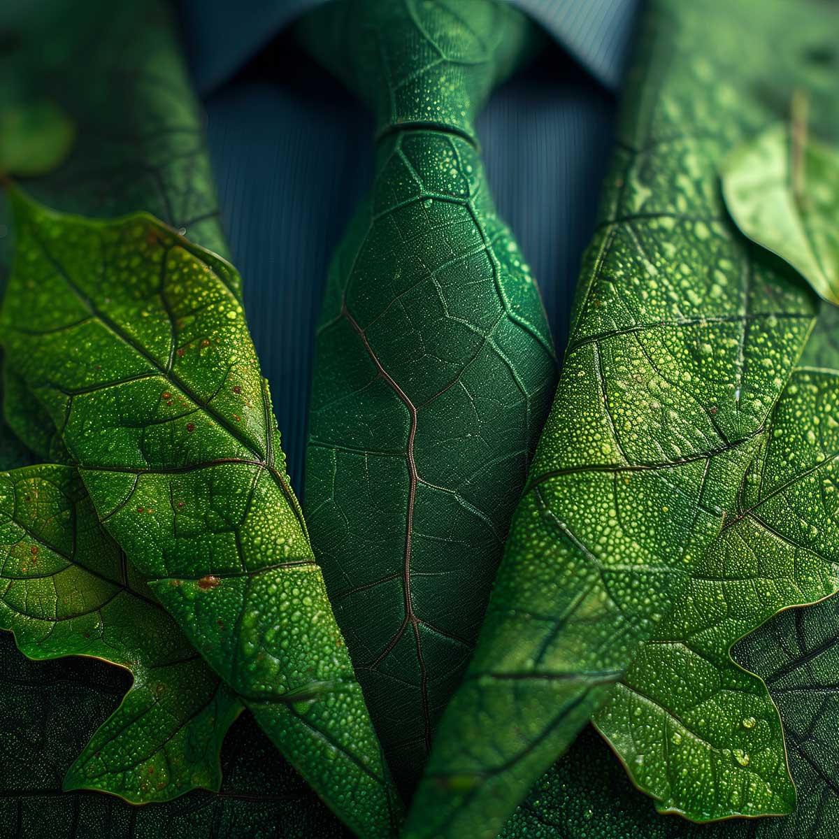 Closeup auf den Blazer einer Geschäftsperson, der aus Blättern besteht