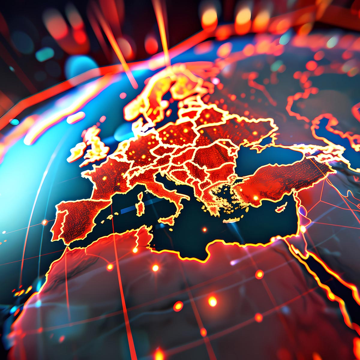 Europakarte mit roten Highlights, ki-generiert