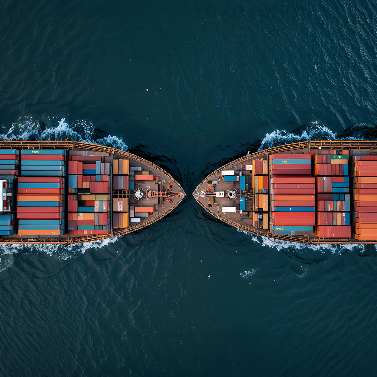 Zwei Containerschiffe auf Kollisionskurs, ki-generiert