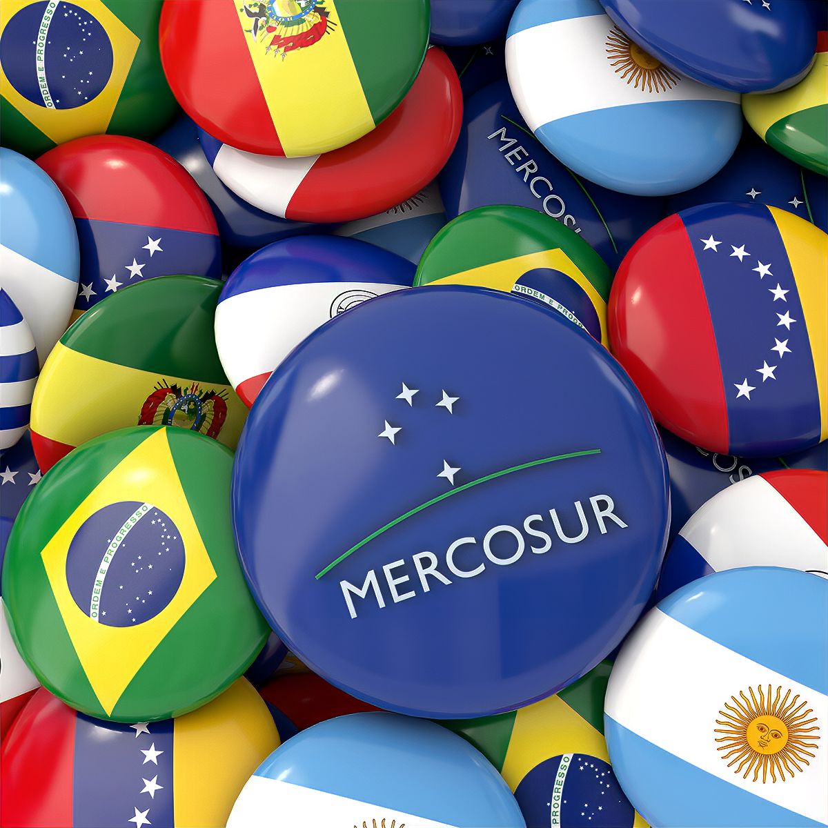 Buttons mit den Flaggen der Mercosur-Staaten