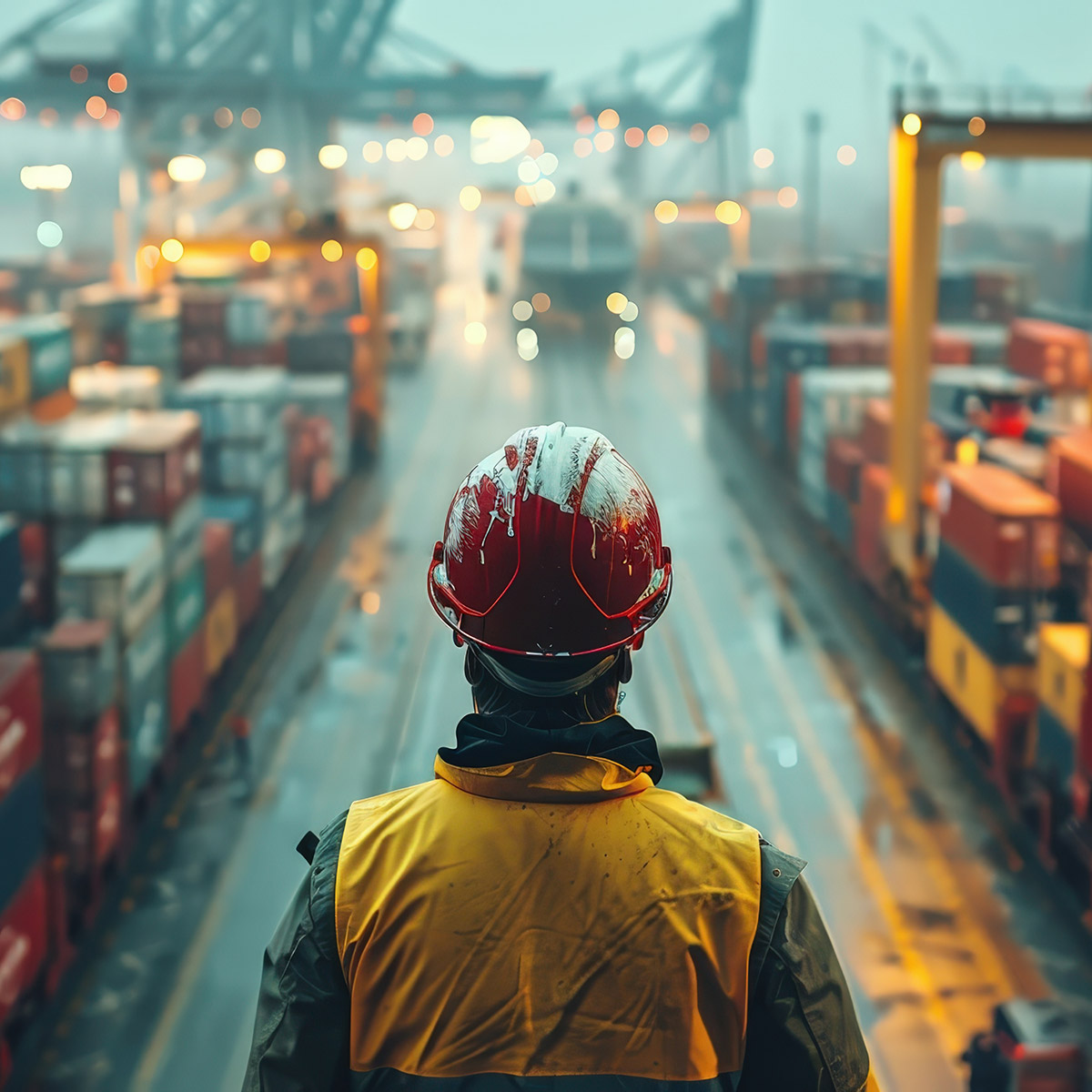 Arbeiter in einem Containerhafen, ki-generiert